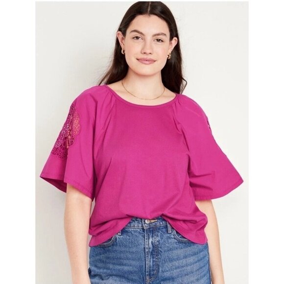 Old Navy Tops - Old Navy Plus Size Top NWT Boho EveryWear Cutwork 100% Cotton Polarized Pink 3X